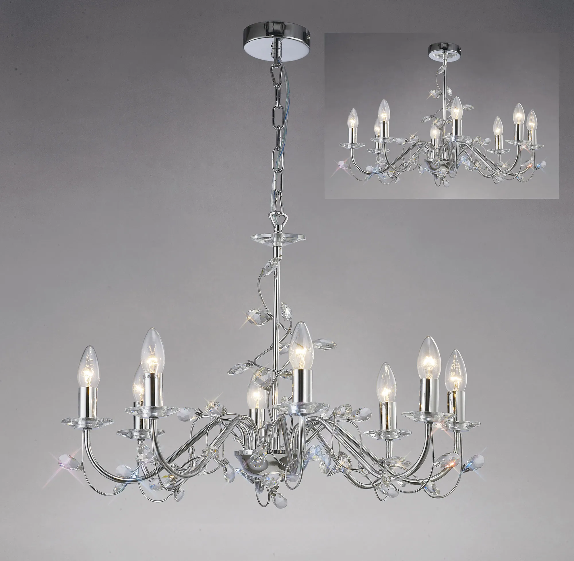 IL31218  Willow Crystal Chandelier 8 Light Without Shade